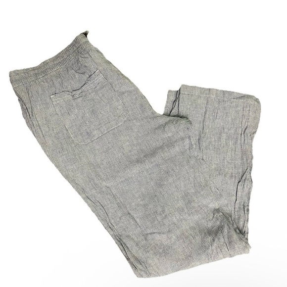 Women’s Old Navy Blue White Linen Blend Pants Elastic Waist Size Large - Picture 1 of 5